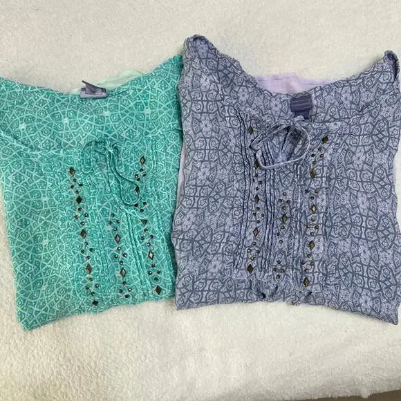 Laura Scott Women’s Top Bundle (2) Sz XL Petite Green/Purple Gauzy Lightweight - Picture 3 of 9